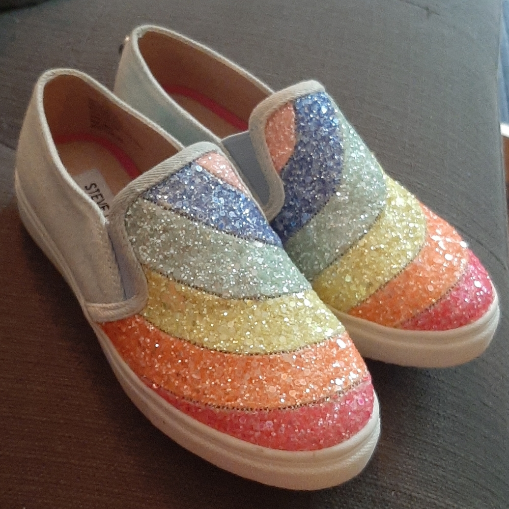 Steve madden girls slip ons rainbow glitter size 3